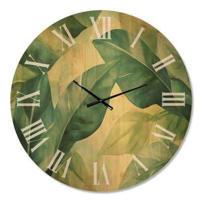 Très grande horloge murale en bois imprimé de verdure - chuchotement tropical clair