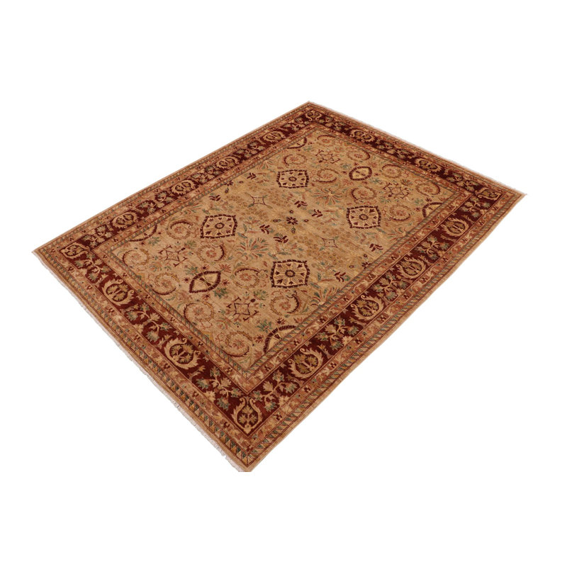 Tapis oriental brun clair / rouge en laine noué à la main 8 pi 7 po x 11 pi 1 po Dorn