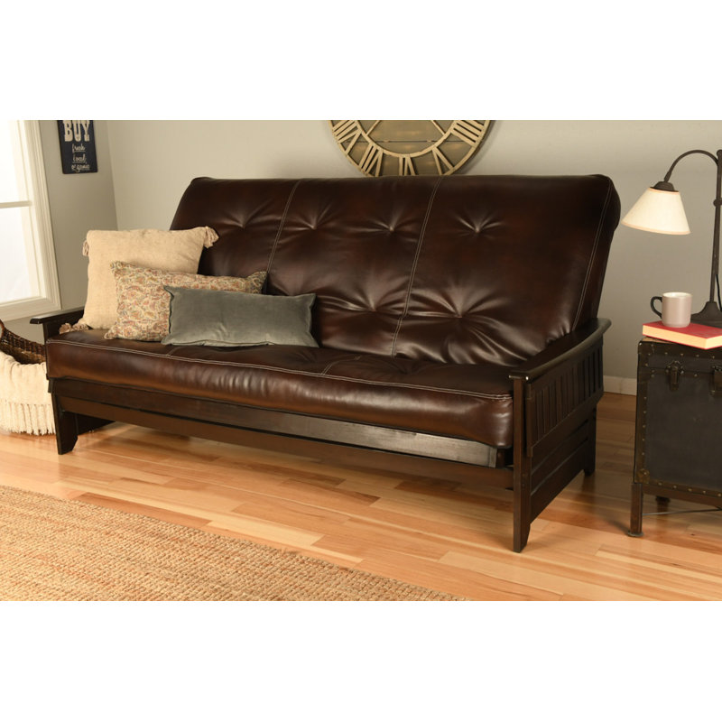 Stratford Queen 87'' Faux Leather Futon And Mattress, Oregon Trail Java Faux Leather, Espresso