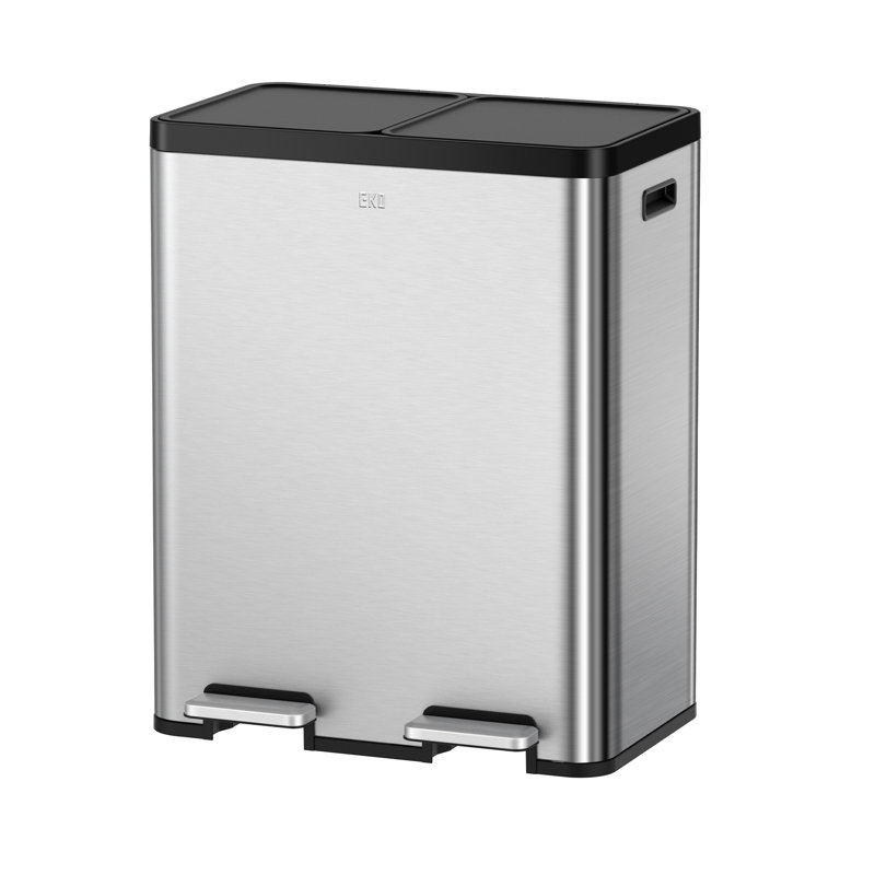 Eko Essential Recycle Step Trash Can, Stainless Steel Dual Compartment, 30l+30l, Kitchen Garbage Bin With Dual Pedals, Dual Lids, Soft Close, Smudge-resistant, Space-saving Design For Easy Recycling
