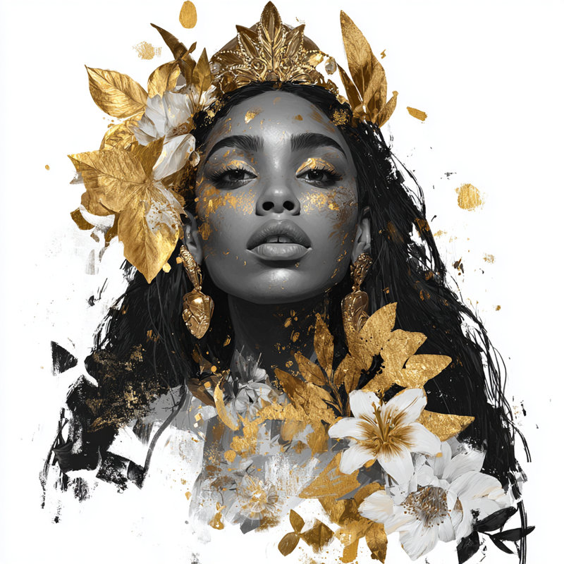 «Golden Goddess Bloom», art mural sur toile tendue