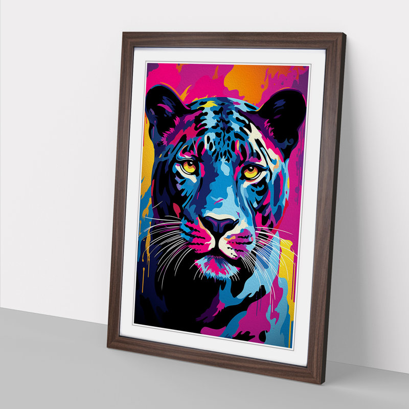 Panther Pop No.2 - Single Picture Frame Print on Wood, 34cm H x 25cm W x 2cm D, Walnut 
