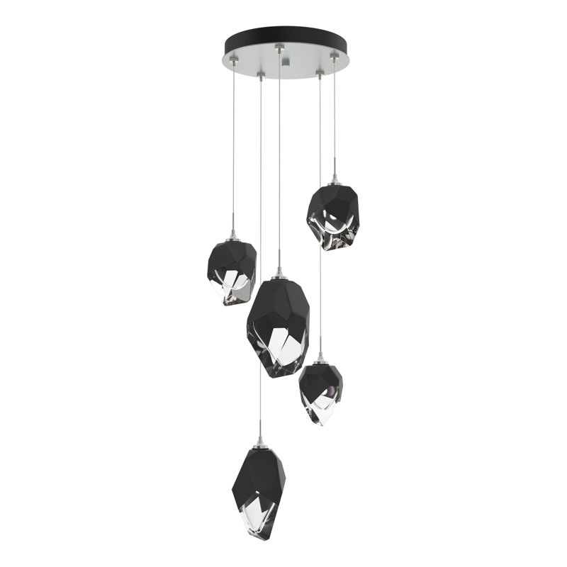 Chrysalis 5 - Light Cluster Geometric Pendant, Vintage Platinum, Black, 15" - 80"