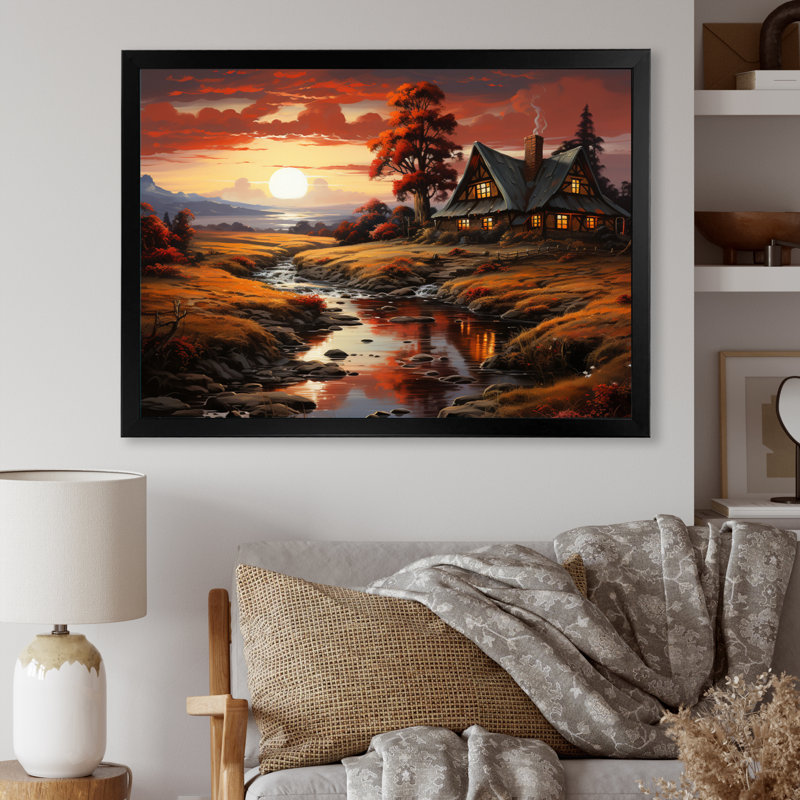 Country Charm Amber Sunset, reproduction d'art sur toile, H 16 po x l 32 po x P 1 po, Cadre photo noir