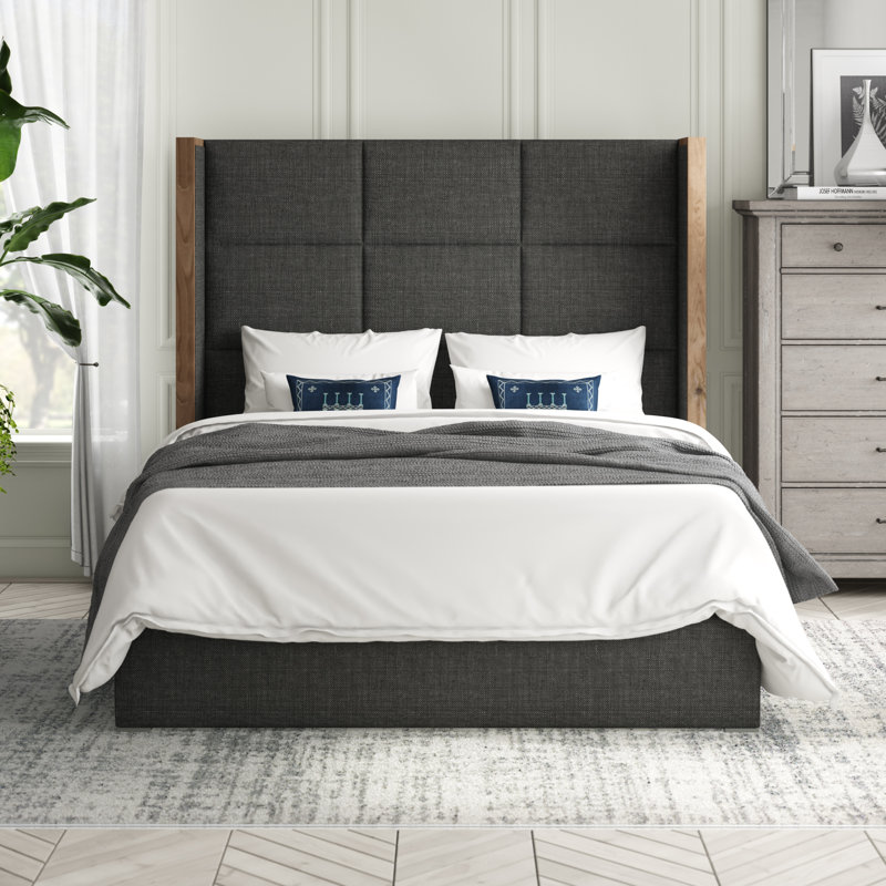 Lit tapissier capitonné standard Dipson, Revolution® gris anthracite, Très grand (haut)