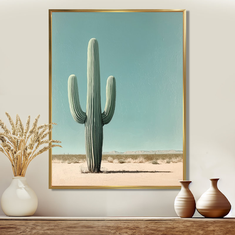 Cactus minimaliste de Manwi et le ciel du désert I - art mural Cactus, H 20 po x l 12 po, Reproduction avec cadre flottant