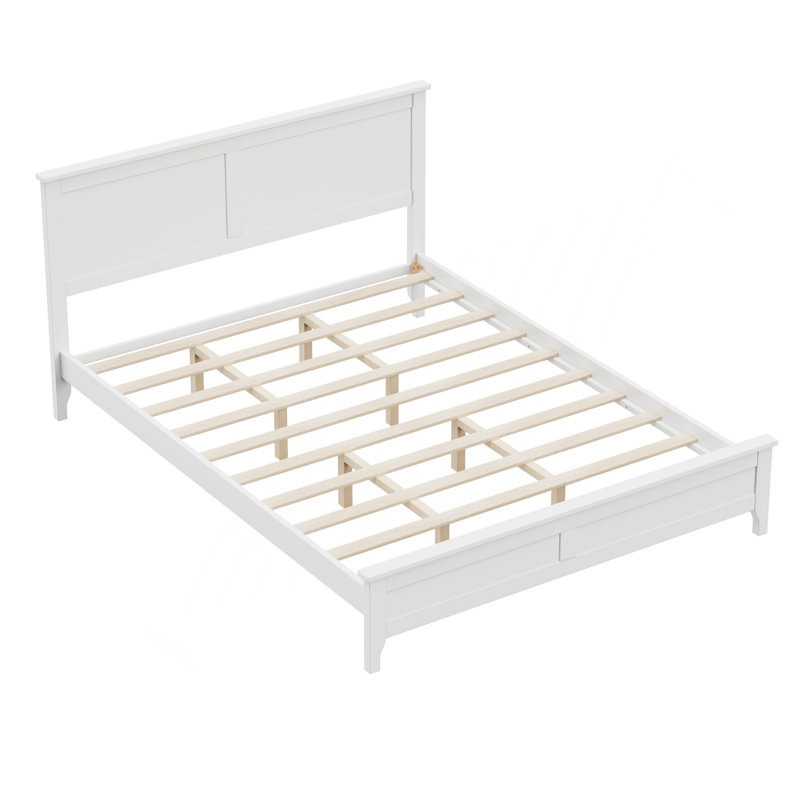 Modern White Solid Wood Platform Bed, Solid/Manufactured Wood, Queen