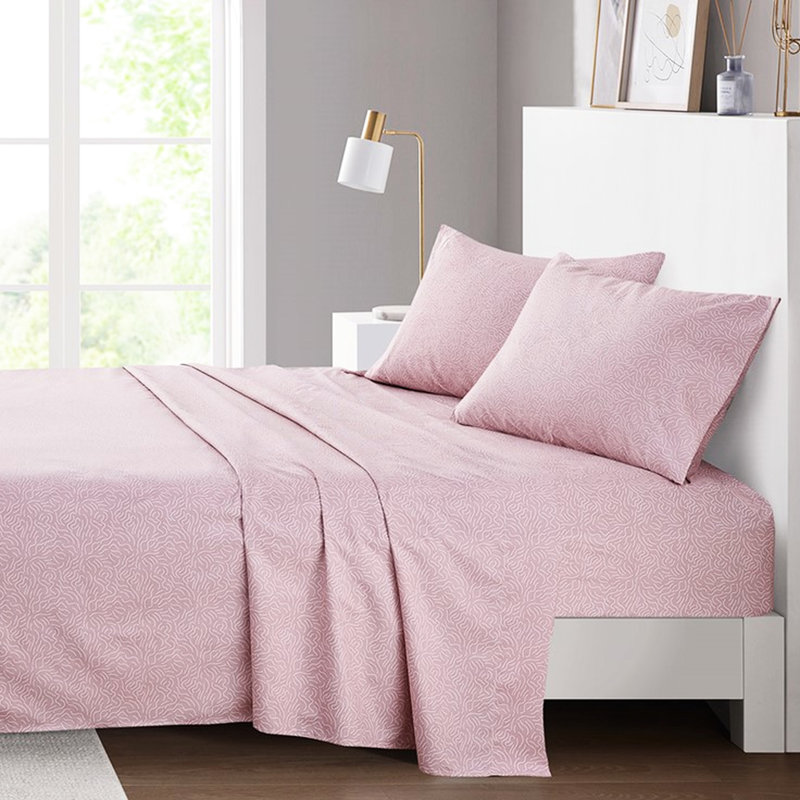 Très grand drap 4 pièces imprimé - 100% microfibre, doux et lisse, infroissable pour une utilisation toute l'année, 1 drap plat, 2 taies d'oreiller et 2 taies d'oreiller, matelas entièrement élastiqués de 16 po, lavable à la machine