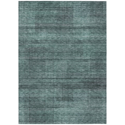 Tapis extérieur lavable à rayures bleu sarcelle 10 pi x 14 pi bleu turquoise et gris