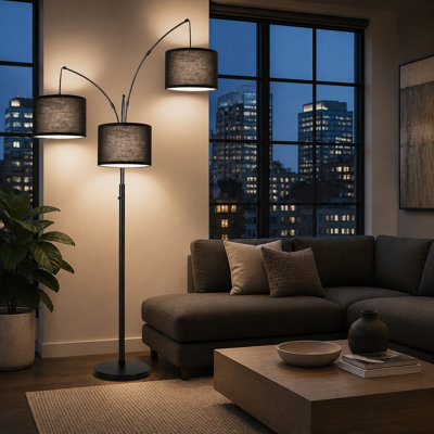 Dimmable Floor Lamp - 3 Lights Arc Floor Lamps for Living Room, 1000LM Modern Tall Standing Lamp With Black Shades & Heavy Base, Mid Century Tree Floor Lamp for Bedroom Office, 3 LED Bulbs Included