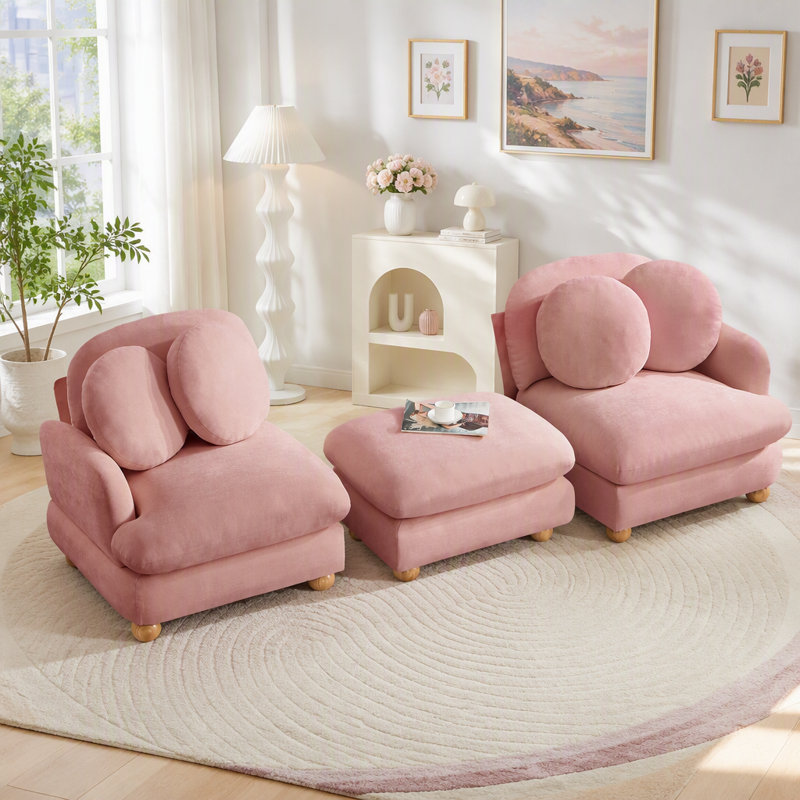 Canapé modulaire modulaire avec revêtement en chenille et repose-pieds mobile, Chenille rose