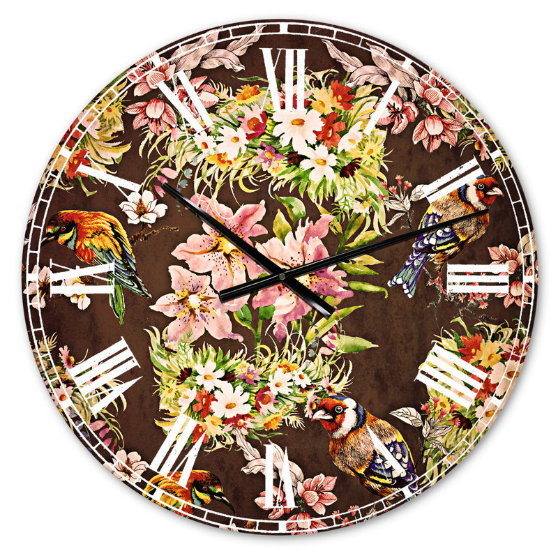 Oiseaux et fleurs colorés - Horloge murale traditionnelle, Petit