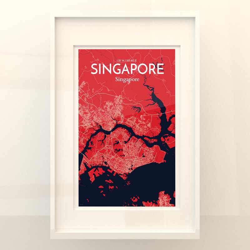 Singapore City Map in Nautical 1 Piece Wall Art, 36cm H x 24cm W x 0.05cm D