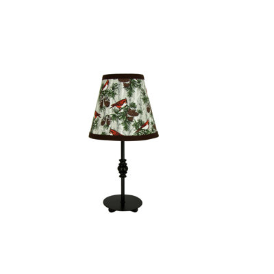 Lampe décorative bronze huilé avec abat-jour à pince avec cardinaux et pommes de pin