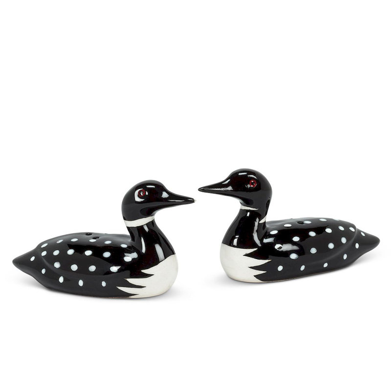 Black and White Ceramic Loon Salt and Pepper Shaker Set