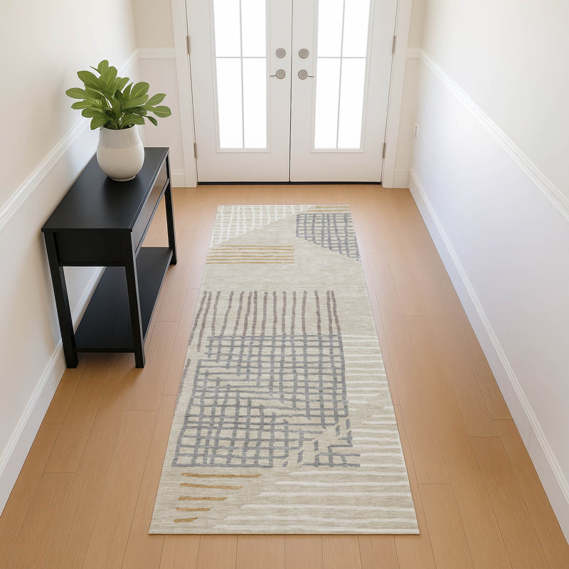 Machine Washable Indoor/Outdoor Hovey ACN2270 Stripes Rug, Runner 2'3" x 7'6"