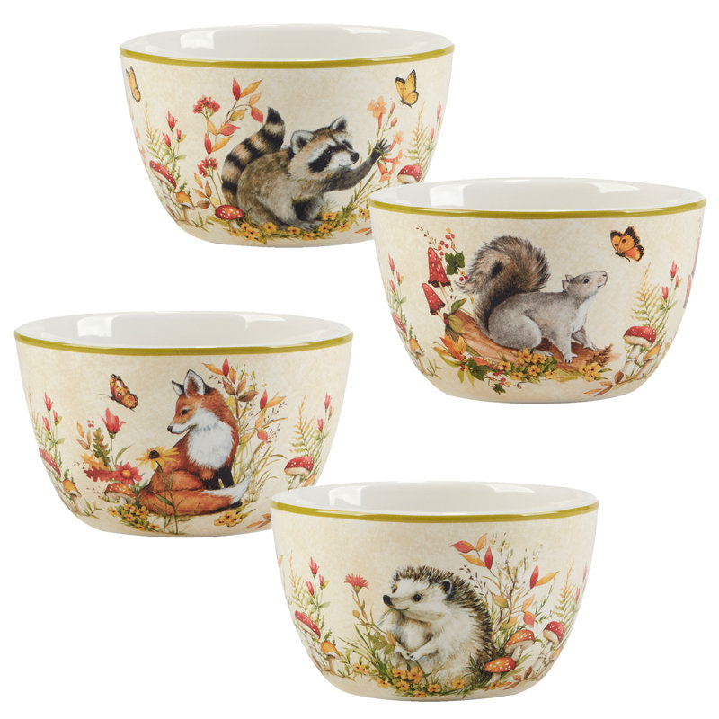 Woodland Critters Ceramic 24oz Ice Cream Dessert Bowls Set