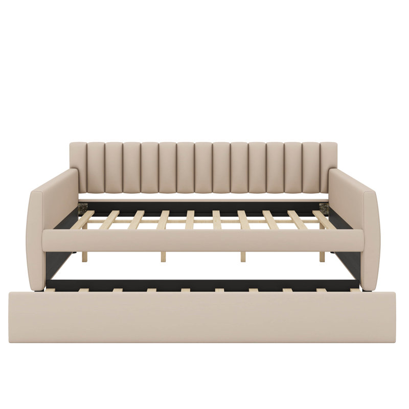 Full-Sized Daybed Including A Built-In Pull-Out Trundle, Beige