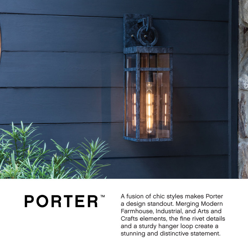 Porter Outdoor Wall Lantern, Oil Rubbed Bronze, 22" H x 6.5" W x 8.25" D