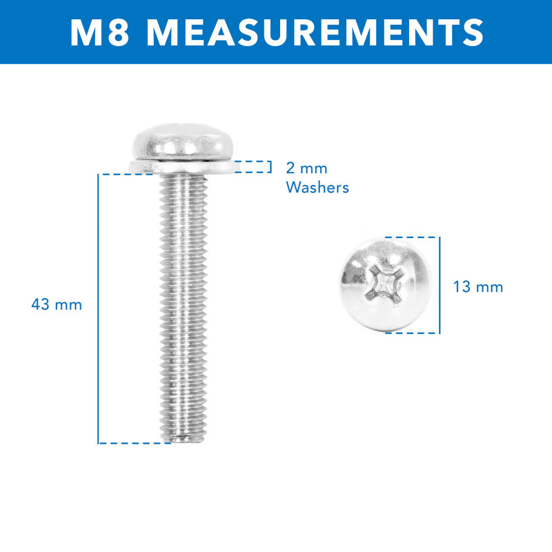 Mount-It! M8 Screws for Samsung TV, Stainless Steel Bolts for Wall Mounting, M8 x 45mm, Pitch 1.25mm