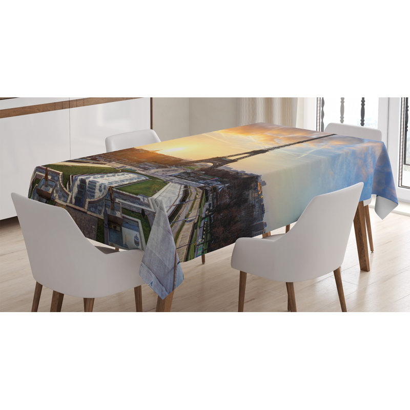 Ambesonne Eiffel Tower Tablecloth, Sunrise In Paris With The Eiffel Tower Holidays Getaways Scenic Print, Rectangular Table Cover For Dining Room Kitchen Decor, 52" X 70", Blue Yellow Coconut