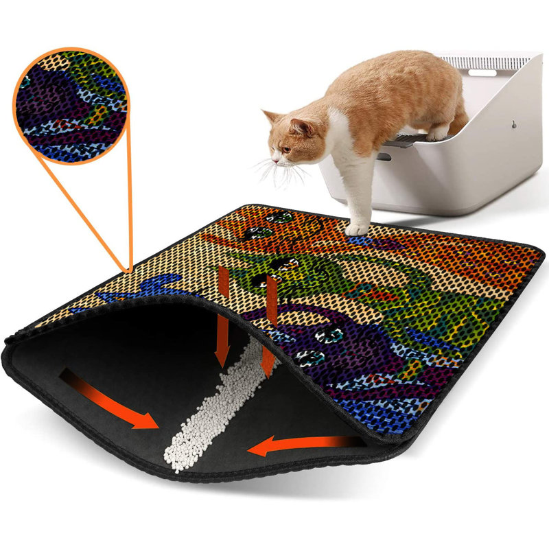Tapis pour litière de qualité supérieure, 18 po x 24 po | 50% PVC / 50% polyester, lavable à la machine et passer l'aspirateur | Conception durable et facile à nettoyer pour les propriétaires d'animaux de compagnie | Protégez vos planchers des dégâts de la litière