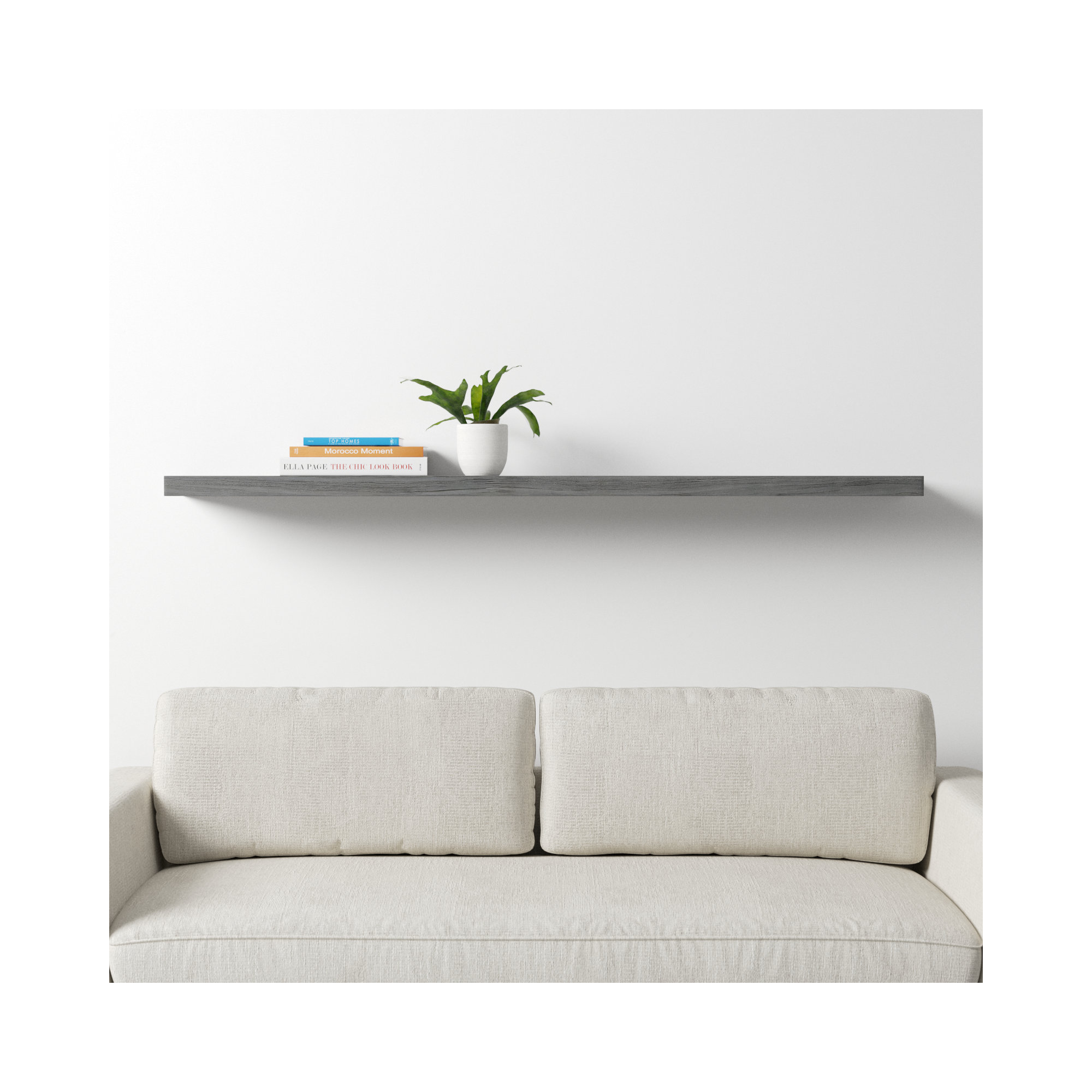 Sherice Floating Shelf, White, 1.97" H x 74.81" W x 10.24" D