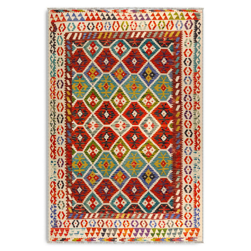 Orange Multicolor Moroccan Cotton Chenille Kilim Non-Slip Cotton Base Kilim, Rectangle 6'7" x 8'3"