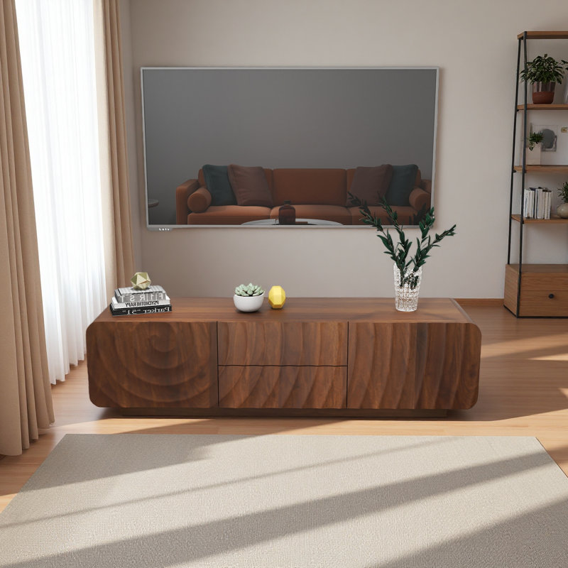 Console 58 po avec design en spirale unique et moderne avec meuble de rangement et meuble télé 2 tiroirs pour le salon