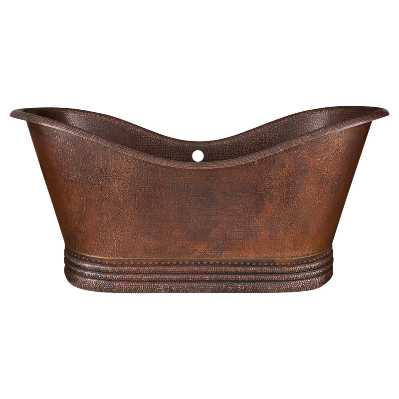 67" Hammered Copper Double Slipper Bathtub with Overflow Holes