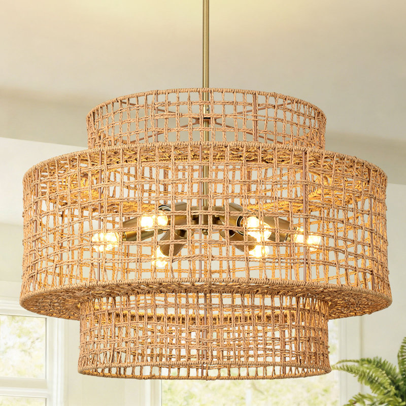 Boho Rattan Chandelier Light Fixture