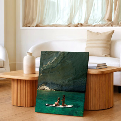 Coastal Ocean Paddle Board Women Turquoise Water Cliff Photo Canvas Wall Art Print, Turquoise, Nature Landscape Decorative Wall Decor For Living Room Bedroom Office, Gallery Wall Home Accent