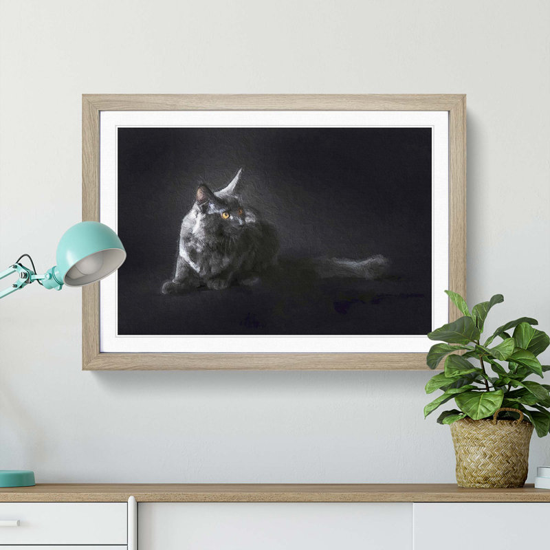 Maine Coon Kitten - Picture Frame Painting Print on MDF, 36cm H x 48cm W x 2cm D, Oak Framed