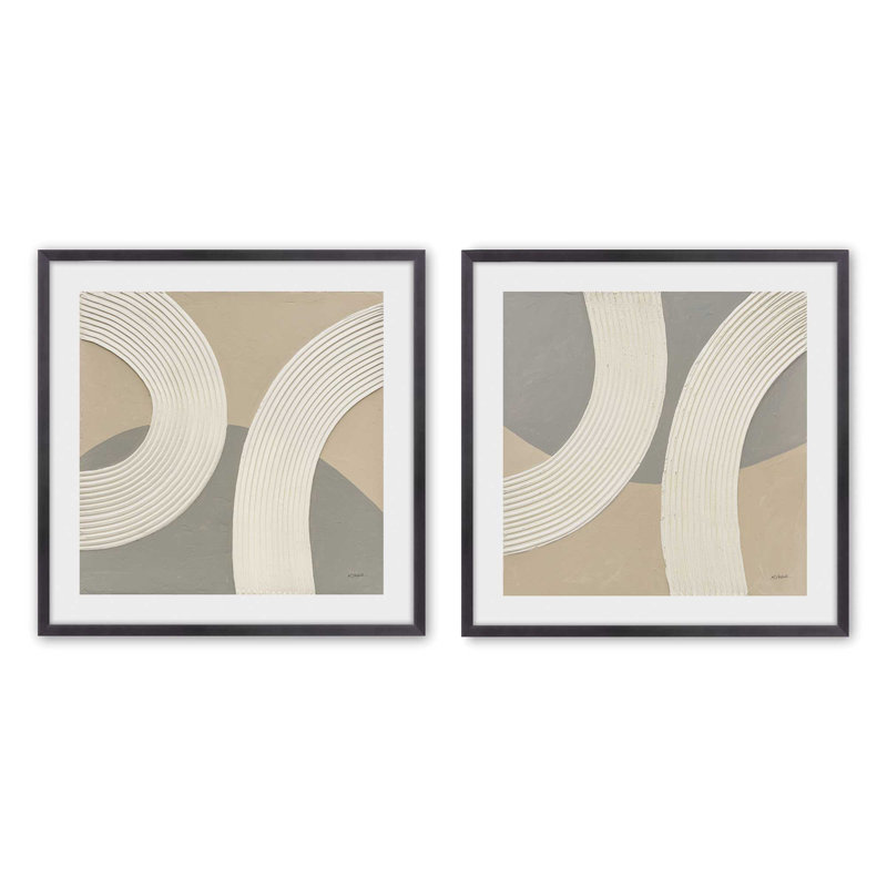 Ensemble de 2 impressions sur toile dans un cadre Rhyth in Neutral, Cadre en zinc patiné, H 13,5 po x l 13,5 po