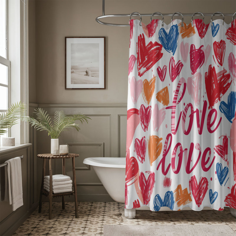 Rideau de douche romantique 1 pièce Romantic Love Letters, H 74 po x l 71 po
