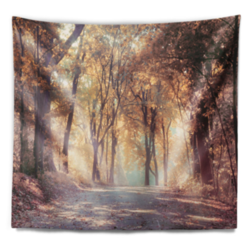 Tapisserie de forêt magnifique à l’automne doré avec accessoires suspendus inclus, H 78 po x l 92 po