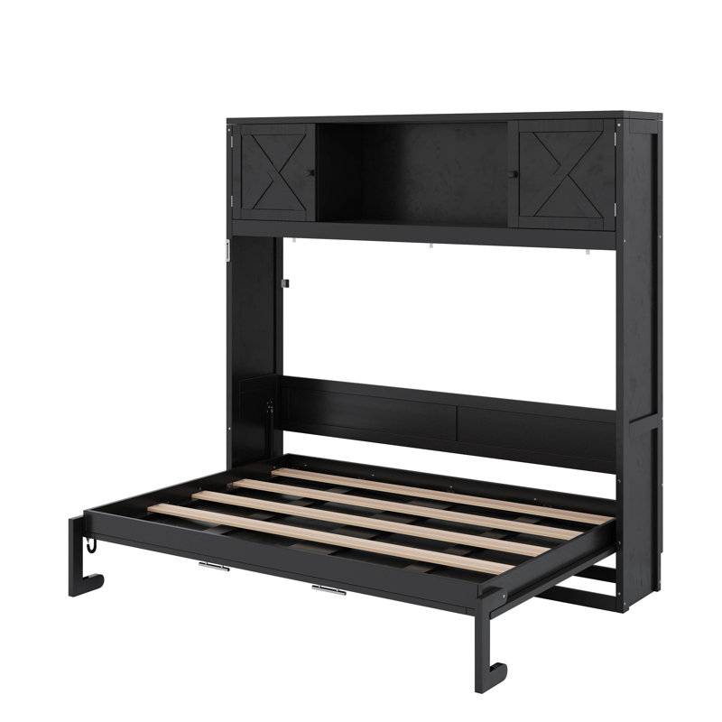 Grand lit escamotable avec armoires de rangement, Noir