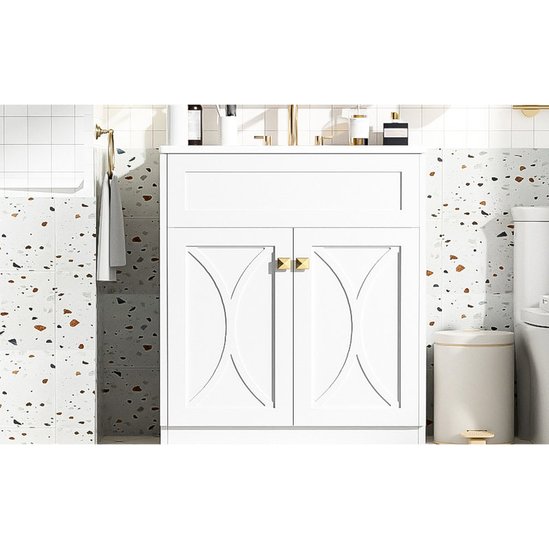30'' Bathroom Vanity With Ceramic Basin - Freestanding Cabinet. Modern Elegance, Quality Materials, Ample Storage Space, Practical Function Cabinet Sink Solid Construction. , Smooth Rack Slide,