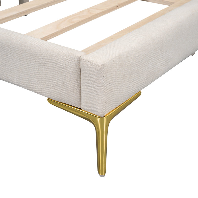 Lit de jour rembourré pleine grandeur beige - Conception avec accoudoirs et tête de lit avec tête de lit, système de pieds robustes de style moderne