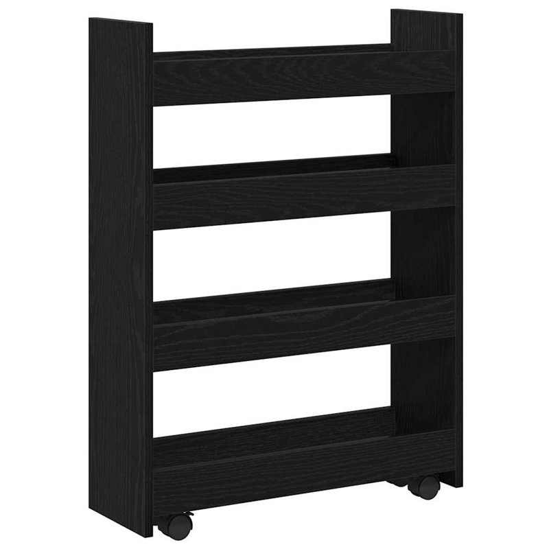 Narrow Storage Trolley 4 Tier Rolling Cart Bookcase Engineered Wood