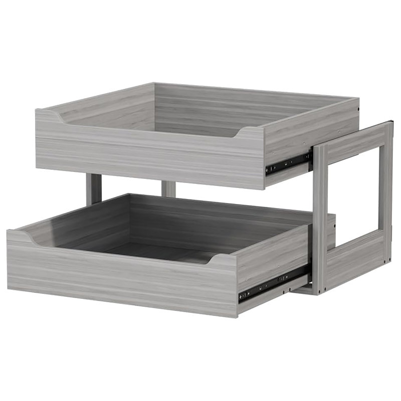 2 Tier Heavy Duty Wooden Pull out Drawers for Cabinets, Specifically for Kitchen Cabinet Organization, Grey
