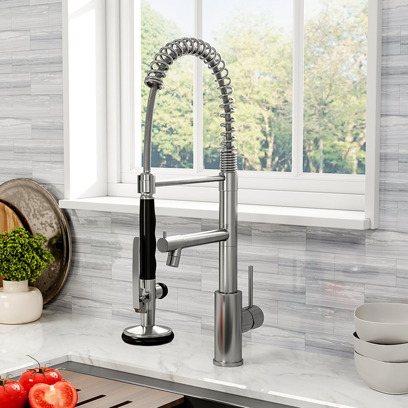 Belfry Kitchen Burhill Pull Out Kitchen Faucet, Silver