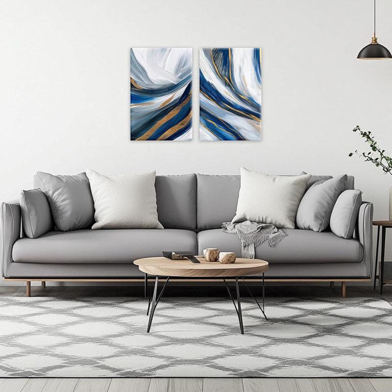 Abstrait, art mural aquarelle sur toile, peinture à l'encre métallique moderne encadrée pour le bureau du salon, prête à être accrochée