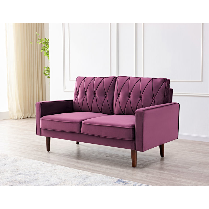 Causeuse en velours Small, Velours aubergine, H 31,5 po x l 57,5 po x P 33,5 po
