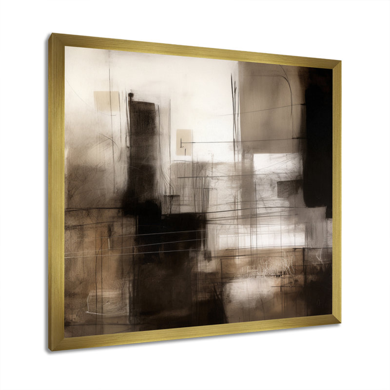 «Black Mid Century Fusion V», reproduction sur toile, H 16 po x l 16 po x P 1 po, Cadre flottant doré