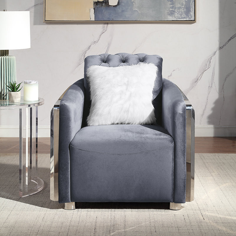 Fauteuil rembourré, Velours gris, Argent