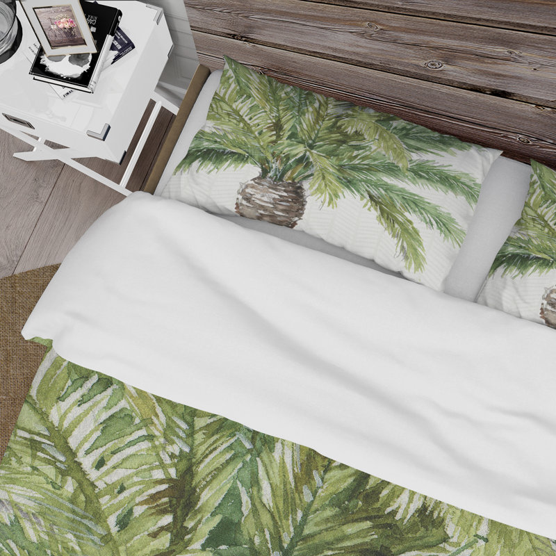 Ensemble de housse de couette en mélange de verts botanique i palms v, Housse de couette très grand + 2 taies décoratives
