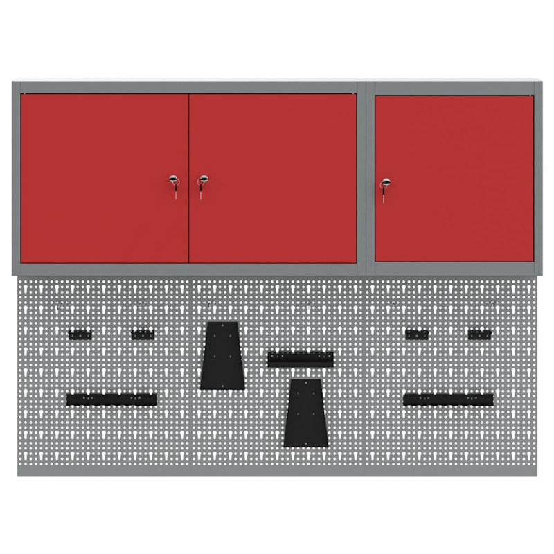  Tool Cabinet Set With Shelf 5 Pcs Red Powder-Coated Steel