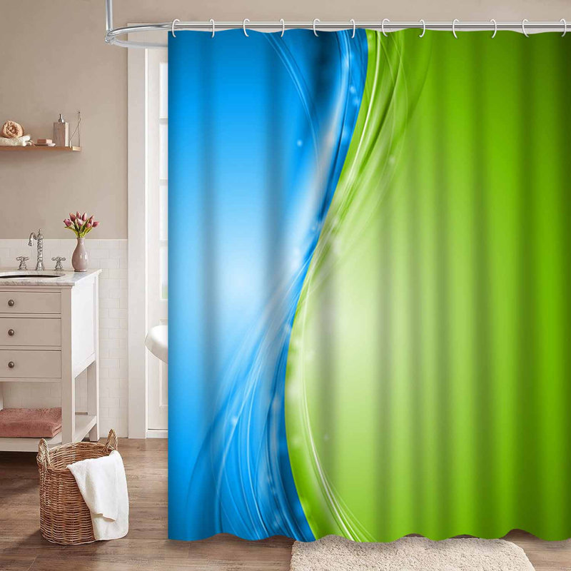 Rideau de douche vert ondulé abstrait bleu vif avec 12 crochets, L 72 po x l 78 po