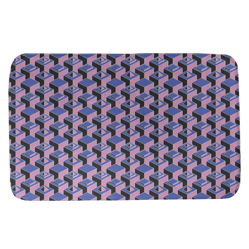 Tapis de bain géométrique antidérapant à motif de gratte-ciels, l 17 po x L 24 po, Bleu/rose